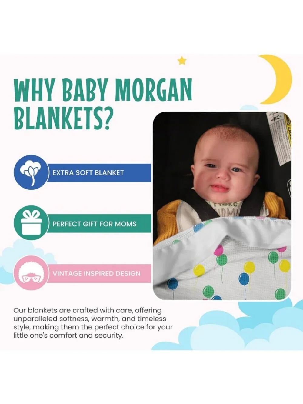 Cozy Thermal Waffle Baby Blanket with Satin Trim, Balloon Pattern 36